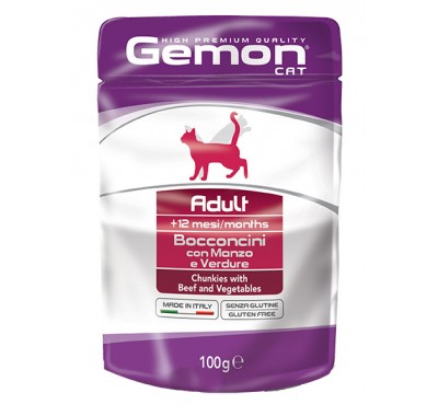 Вологий корм Gemon Cat Wet Adult шматочки з яловичиною та овочами 100 г 70300919