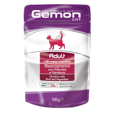 Вологий корм Gemon Cat Wet Adult шматочки з яловичиною та овочами 100 г 70300919