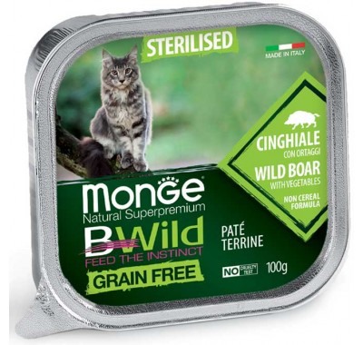 Вологий корм MONGE CAT BWILD GR.FREE WET Sterilised кабан із овочами 100 г 70012904