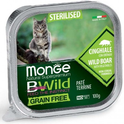 Вологий корм MONGE CAT BWILD GR.FREE WET Sterilised кабан із овочами 100 г 70012904