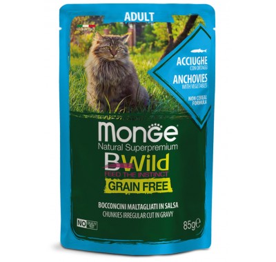Влажный корм Monge Cat Bwild Gr.Free WET анчоус с овощами 85 г 70012775