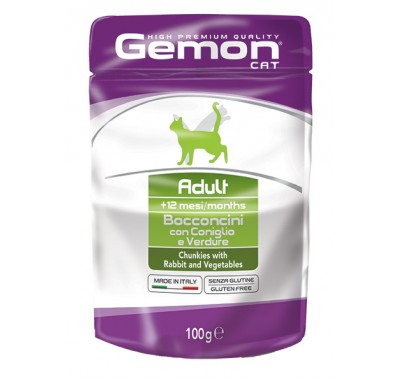 Вологий корм Gemon Cat Wet Adult шматочки з кроликом та овочами 100 г 70300926
