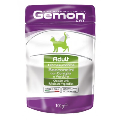 Вологий корм Gemon Cat Wet Adult шматочки з кроликом та овочами 100 г 70300926