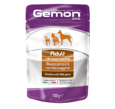 Влажный корм Gemon Dog Wet Adult кусочки с мясом диких животных 100 г 70300629