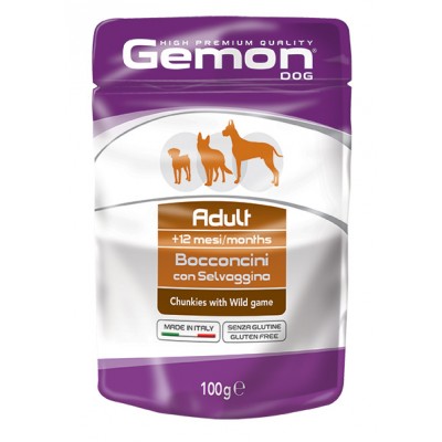 Вологий корм Gemon Dog Wet Adult шматочки з м'ясом диких тварин 100 г 70300629