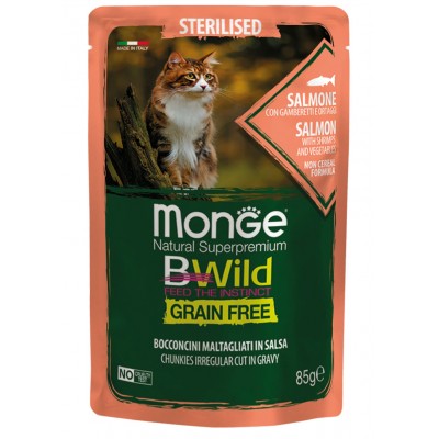 Вологий корм MONGE CAT BWILD GR.FREE WET Sterilised лосось з креветками та овочами 85 г 70012782