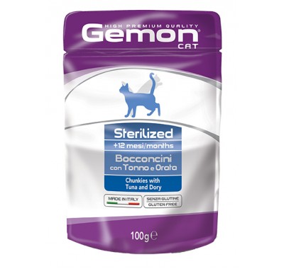 Вологий корм Gemon Cat Wet Sterilized шматочки з тунцем та рибкою дорі 100 г 70300902