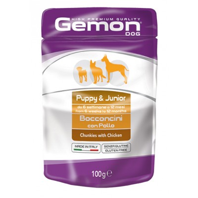 Вологий корм Gemon Dog Wet Puppy & Junior шматочки з куркою 100 г 70300636