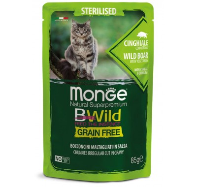 Влажный корм MONGE CAT BWILD GR.FREE WET Sterilised мясо дикого кабана с овощами 85 г 70012805