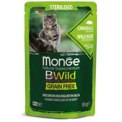 Вологий корм MONGE CAT BWILD GR.FREE WET Sterilised м'ясо дикого кабана з овочами 85 г 70012805