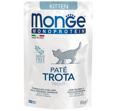 Вологий корм для кошенят Monge Cat MONOPROTEIN Kitten 100% форель 85 г 70013727