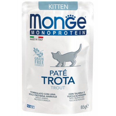 Вологий корм для кошенят Monge Cat MONOPROTEIN Kitten 100% форель 85 г 70013727