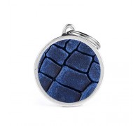 Адресник з гравіруванням для собак BRONX LEATHER CE1269 Медальйон круглий великий, синя шкіра