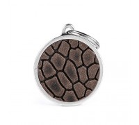 Адресник з гравіруванням для собак BRONX LEATHER CE1054 Медальйон круглий великий, сіра шкіра
