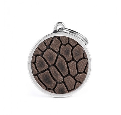 Адресник з гравіруванням для собак BRONX LEATHER CE1054 Медальйон круглий великий, сіра шкіра