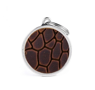 Адресник з гравіруванням для собак BRONX LEATHER CE1065 Медальйон круглий великий, коричнева шкіра