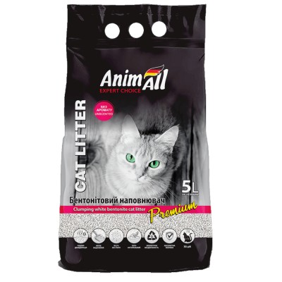 Бентонітовий наповнювач AnimAll Premium Classic без аромату, для котячого туалету, 5 л