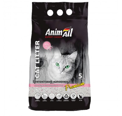 Бентонітовий наповнювач AnimAll з ароматом дитячої пудри, для котів, 5 л