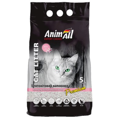Бентонітовий наповнювач AnimAll з ароматом дитячої пудри, для котів, 5 л