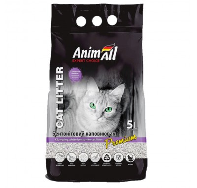 Бентонітовий наповнювач AnimAll Premium Lavender з ароматом лаванди, котячого туалету, 5 л