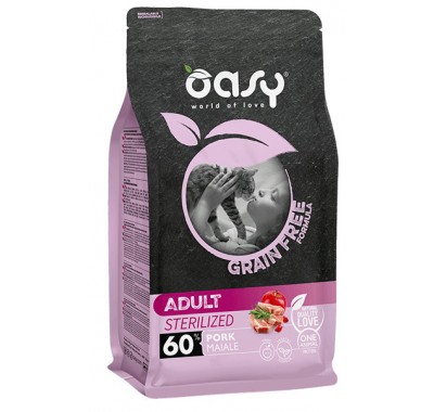 Сухий корм для кішок OASY CAT Grain Free Sterilized свинина з яблуком та шипшиною 1,5 кг, 512418