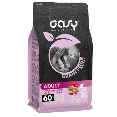 Сухий корм для кішок OASY CAT Grain Free Sterilized свинина з яблуком та шипшиною 1,5 кг, 512418