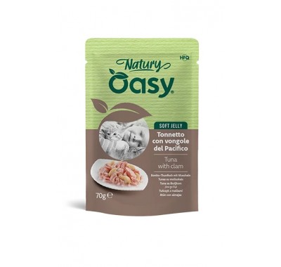 Влажный корм для кошек OASY CAT Wet Natury тунец с моллюском в желе 70 г, 514030