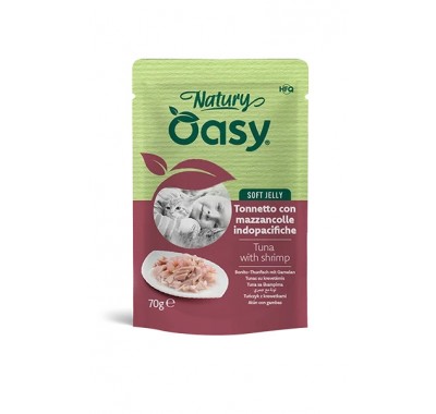 Влажный корм для кошек OASY CAT Wet Natury тунец с креветками в желе 70 г, 513958