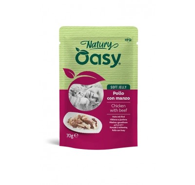 Влажный корм для кошек OASY CAT Wet Natury курица с говядиной в желе 70 г, 513736
