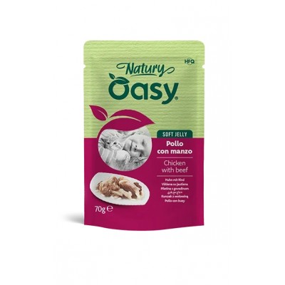 Вологий корм для кішок OASY CAT Wet Natury курка з яловичиною в желе 70 г, 513736