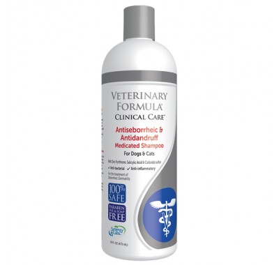 Veterinary Formula Clinical Care Antiseborrheic and Antidandruff Medicated Shampoo Антисеборейний та антилупа шампунь для собак та котів 473 мл