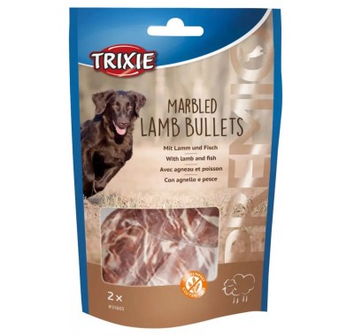 Ласощі для собак Trixie PREMIO Marbled Lamb Bullets сиром'ятна шкіра  ягня та риба 2шт/25г 31605