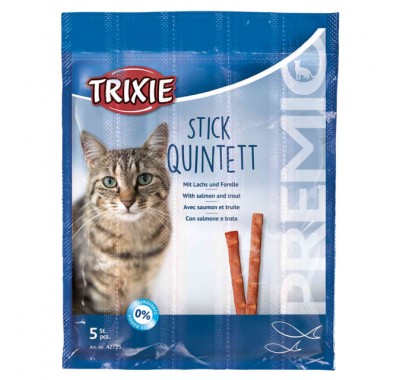 Ласощі для кішок Trixie Premio Stick Quintett палички з лососем та фореллю 5х5г 42725