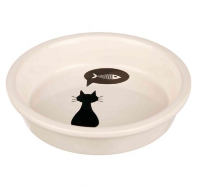 Миска керамическая для кошек Trixie, белая с черной кошкой 0,25л/13см 24499