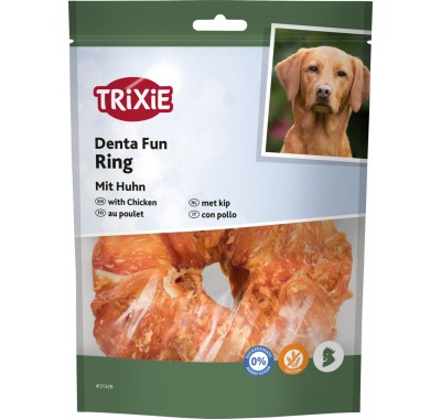 Ласощі для собак Trixie Кільце для чищення зубів з куркою Denta Fun 10см/110г 31328