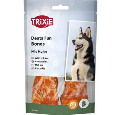 Ласощі для собак Trixie Кістка для чищення зубів Denta Fun з куркою 11см, 120 г/2 шт 31343